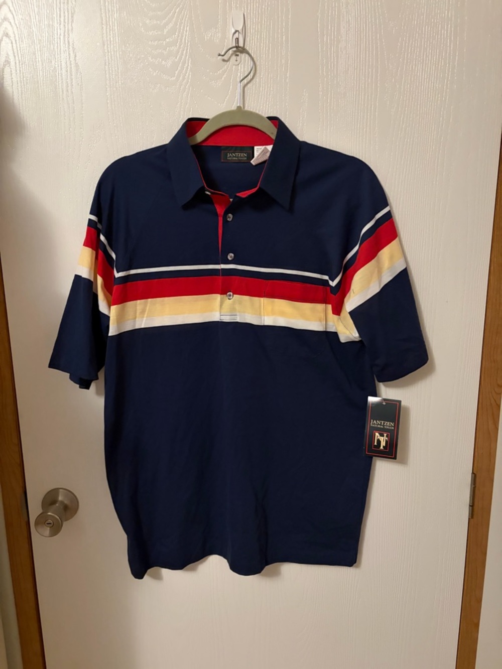 Vintage 80s Jantzen Natural Touch Striped Mens Polo Shirt SZ M Retro Golf